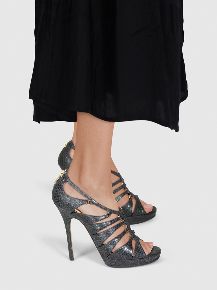 Jimmy Choo Metallic Green Snake Embossed Sandals