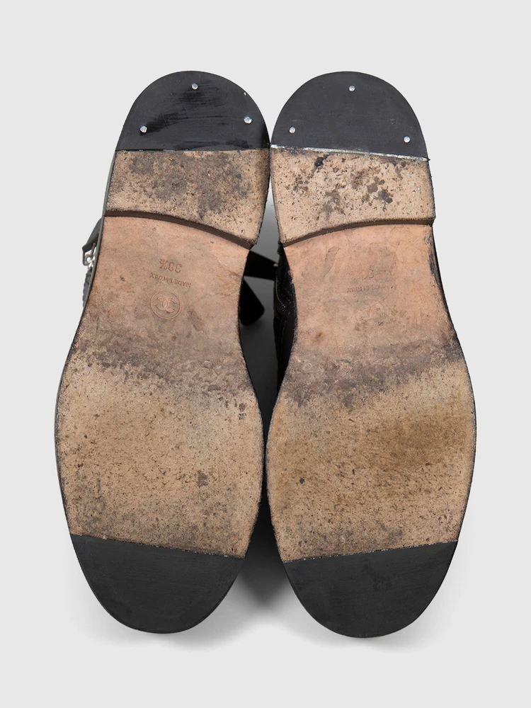 Chanel Grey Leather CC Ankle Boots