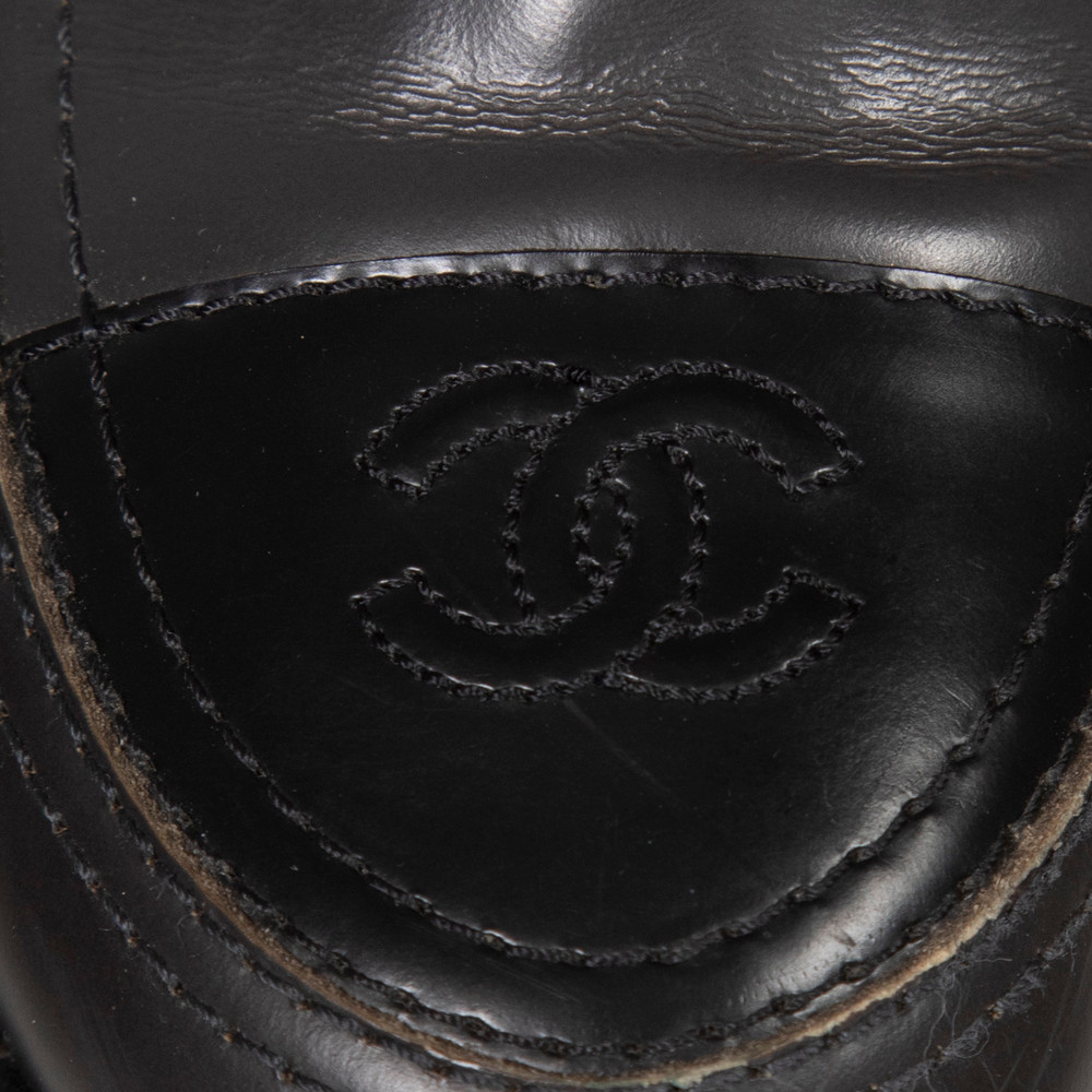 Chanel Grey Leather CC Ankle Boots
