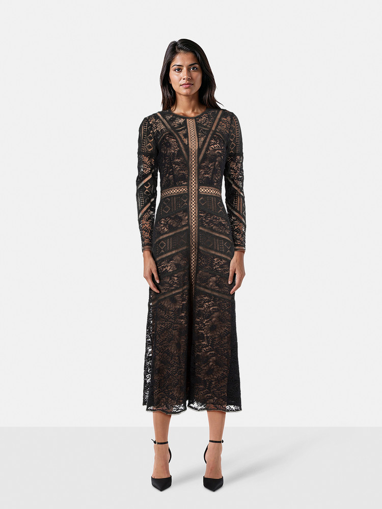 The Kooples Black Midi Length Lace Dress
