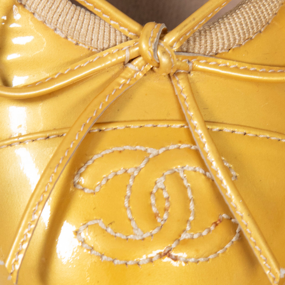 Chanel Gold Patent CC Cap Toe Ballet Flats