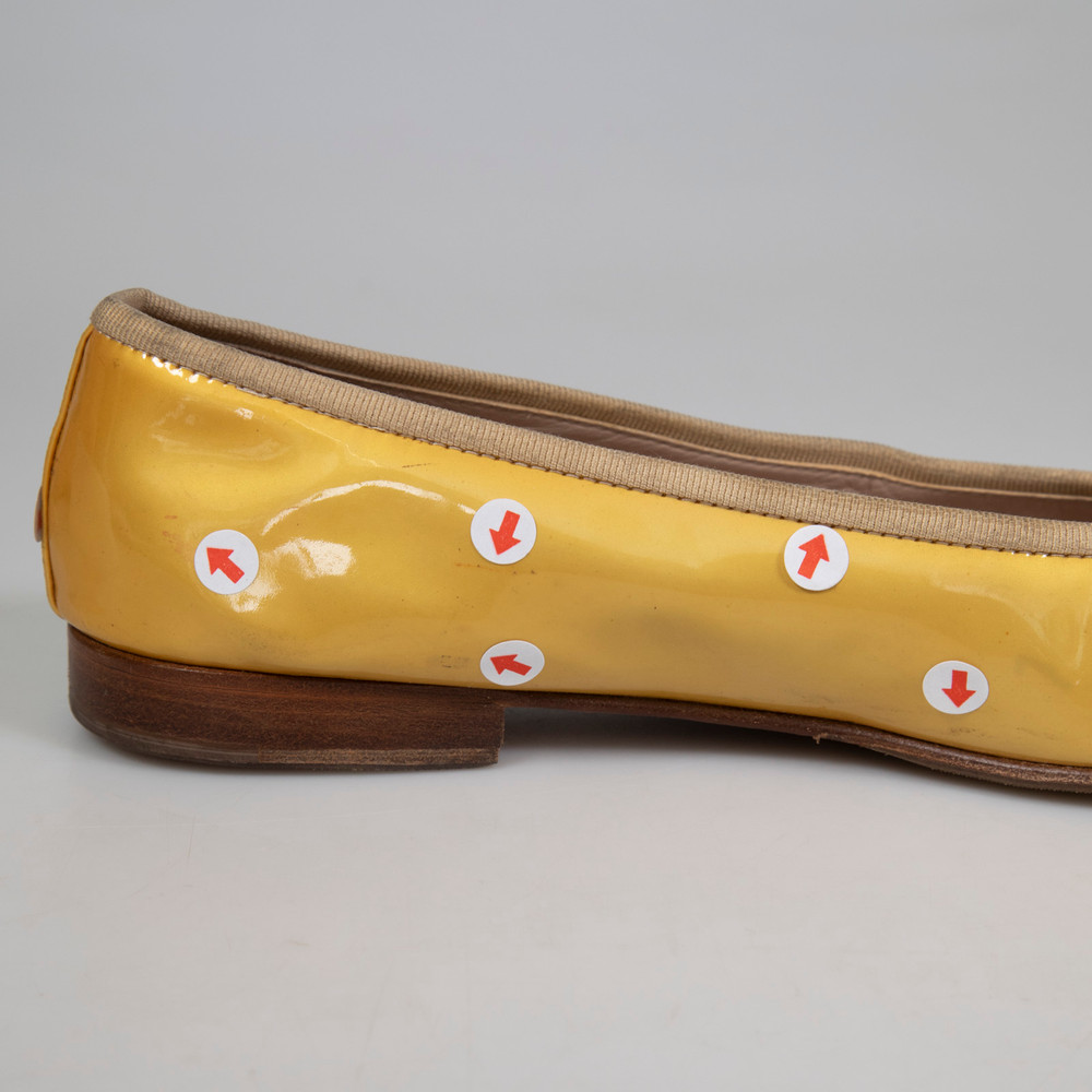 Chanel Gold Patent CC Cap Toe Ballet Flats