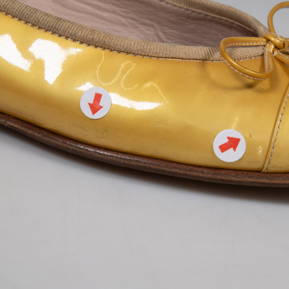 Chanel Gold Patent CC Cap Toe Ballet Flats