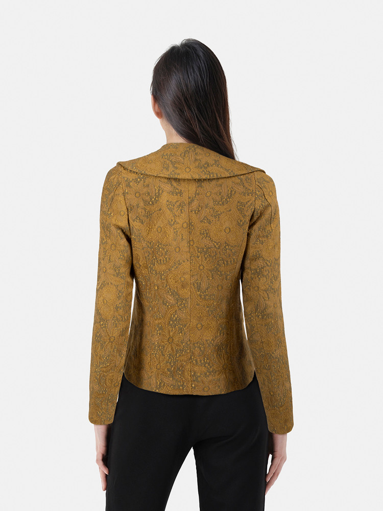 Aquascutum Gold Silk Floral Single Breasted Jacket