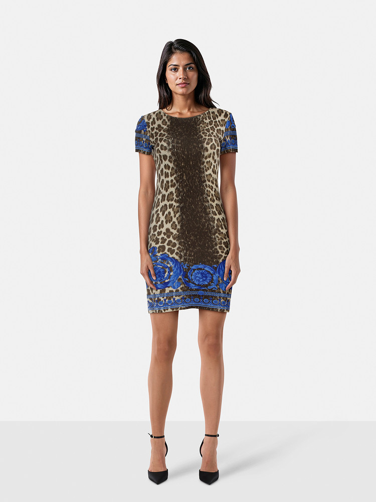 Versace Leopard Print Short Sleeve Dress