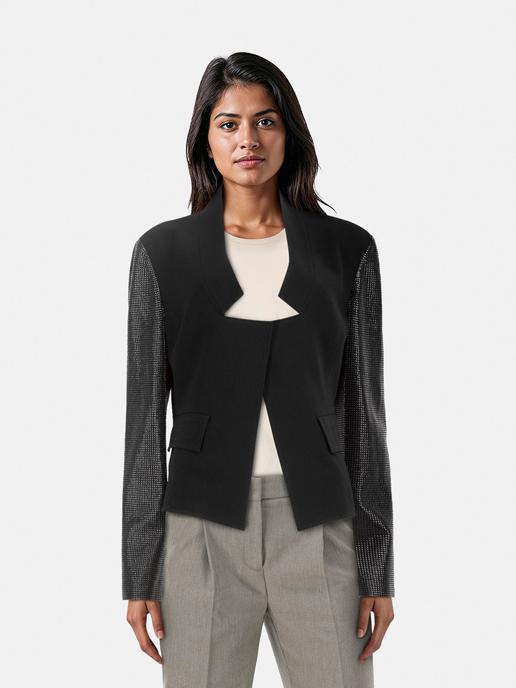 St. John Black Studded Sleeves Blazer