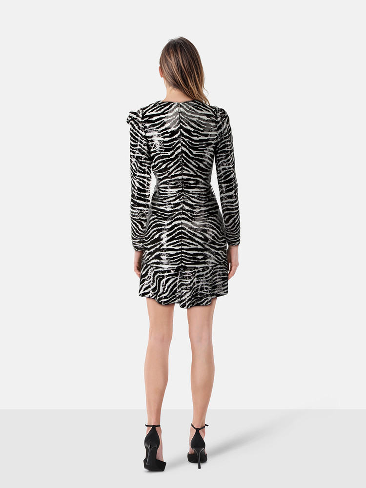 Michael Kors Black & White Sequinned Zebra Dress