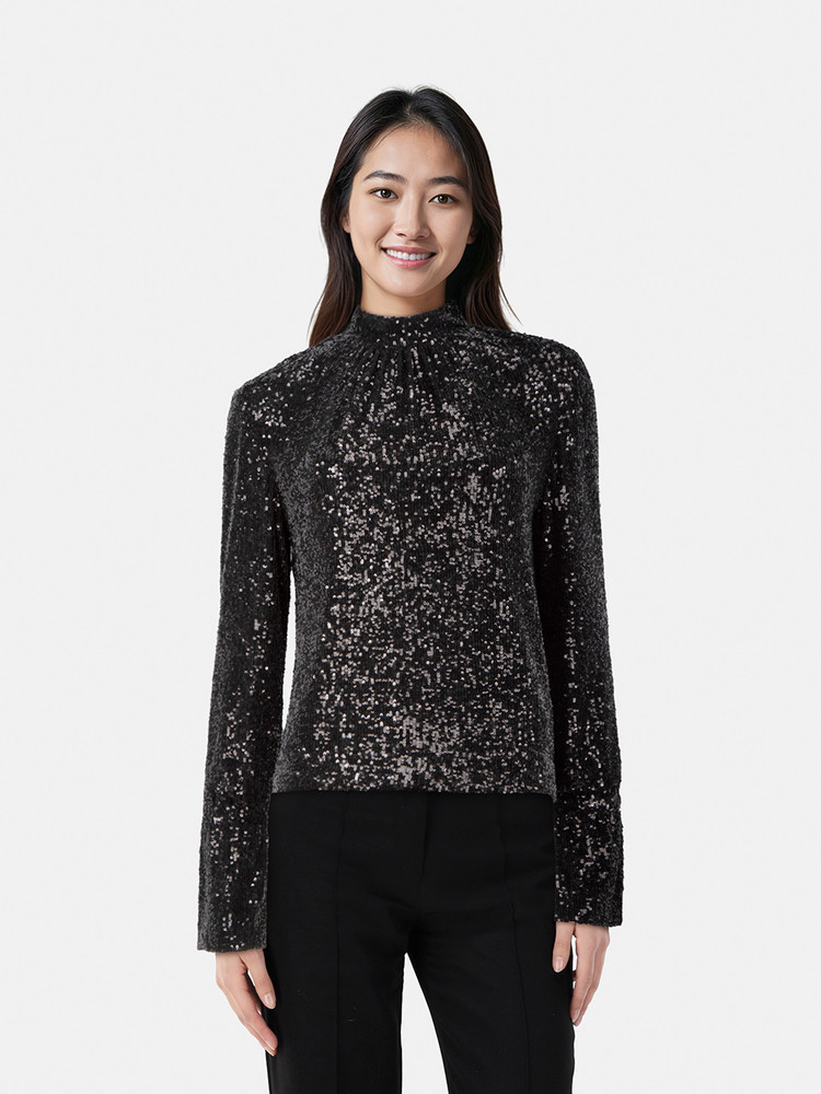 Zadig & Voltaire Black Sequinned Mock Neck Blouse