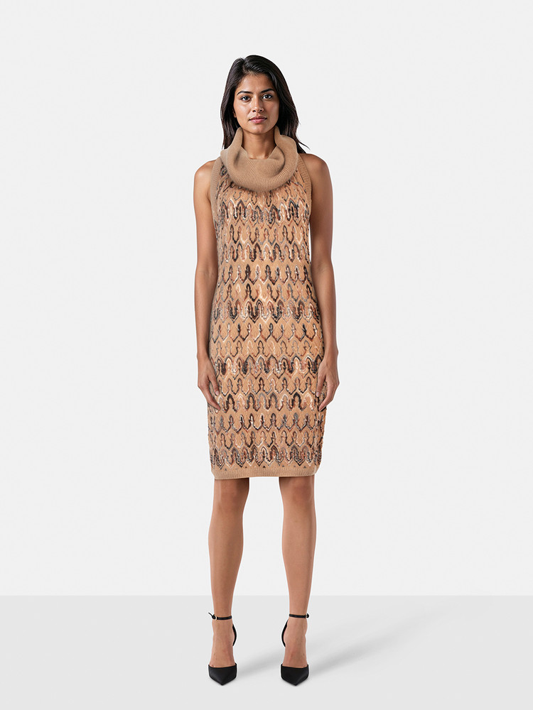 Missoni Brown Wool Knit Turtleneck Dress