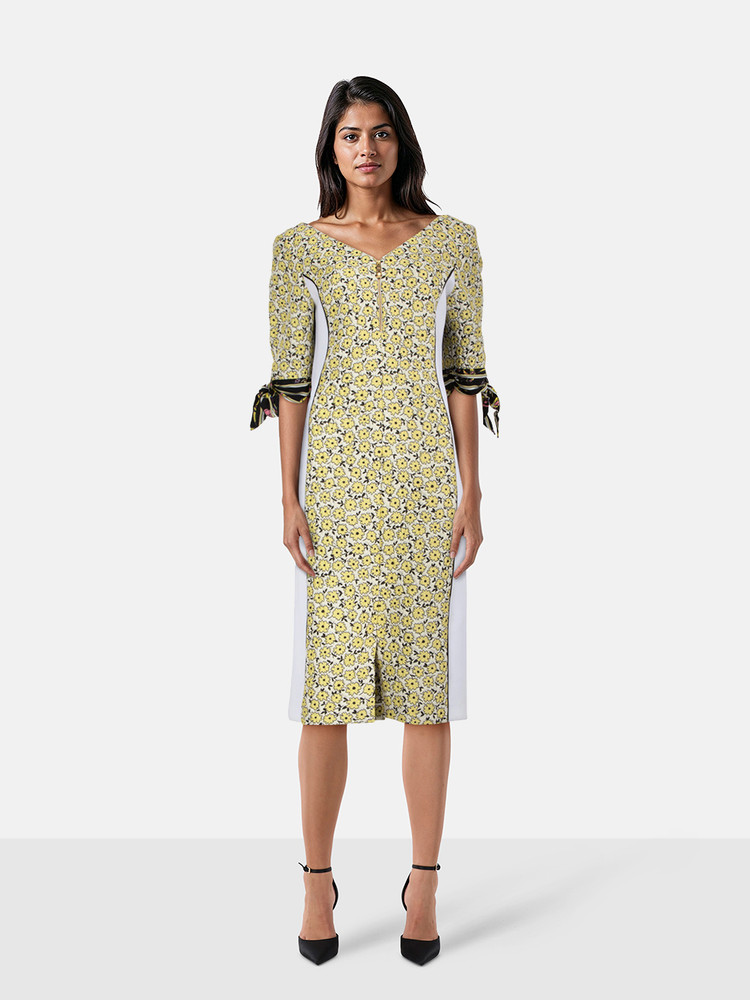 Roberto Cavalli Floral Jacquard V-Neck Midi Dress