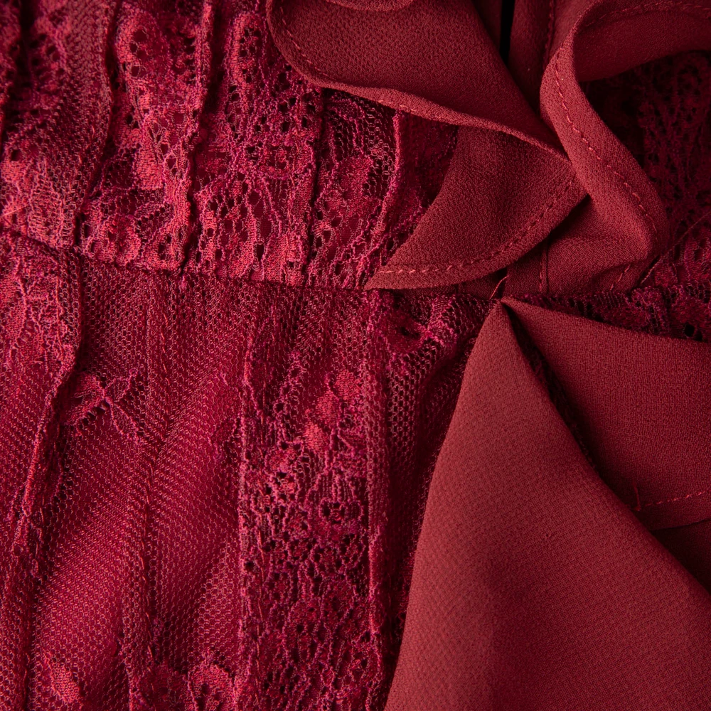 For Love & Lemons Burgundy V-Neck Daphne Lace Dress