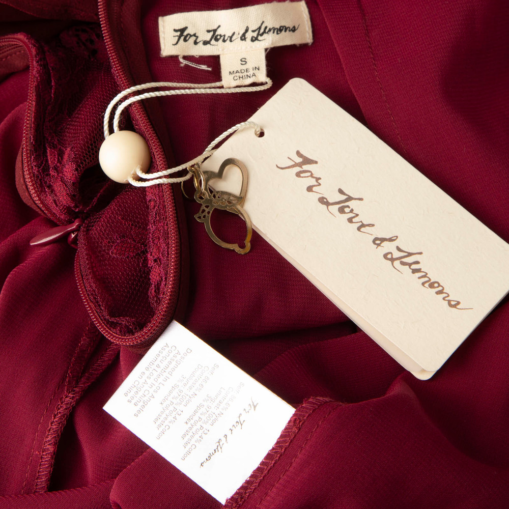 For Love & Lemons Burgundy V-Neck Daphne Lace Dress