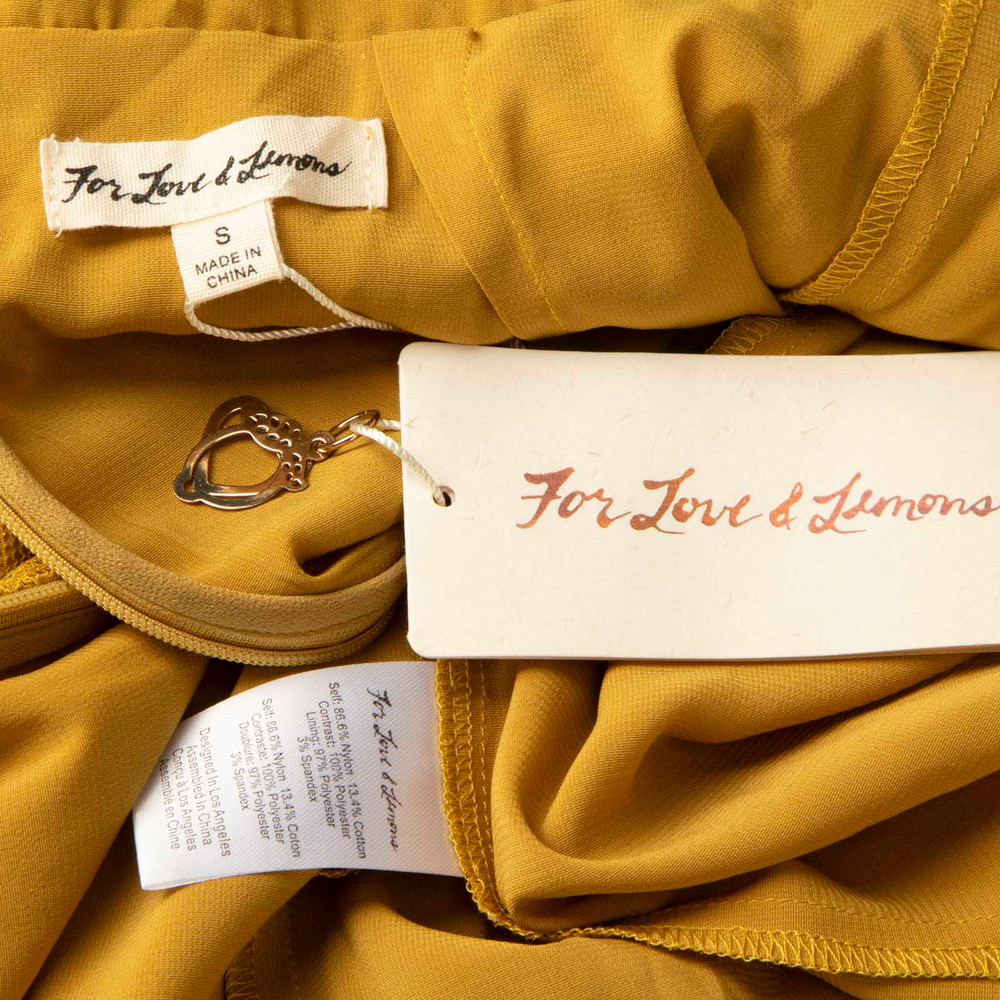 For Love & Lemons Yellow V-Neck Daphne Lace Dress