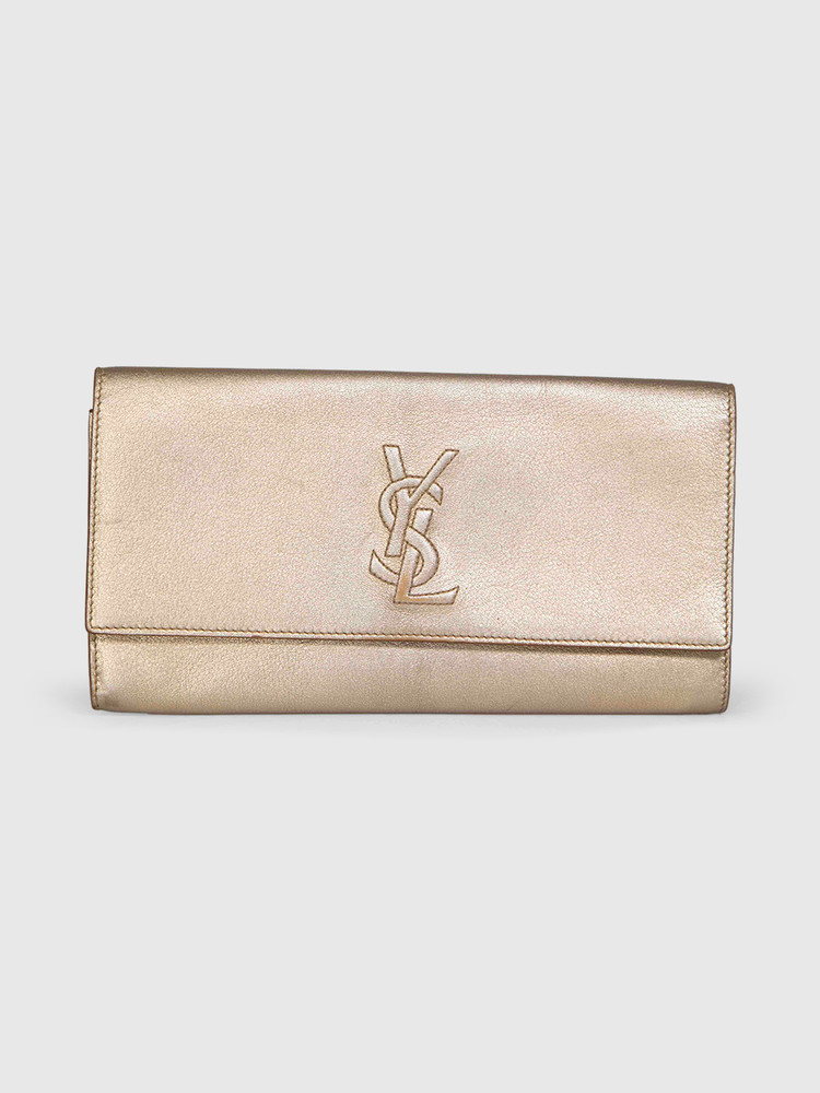 Saint Laurent Gold Leather Logo Clutch Bag