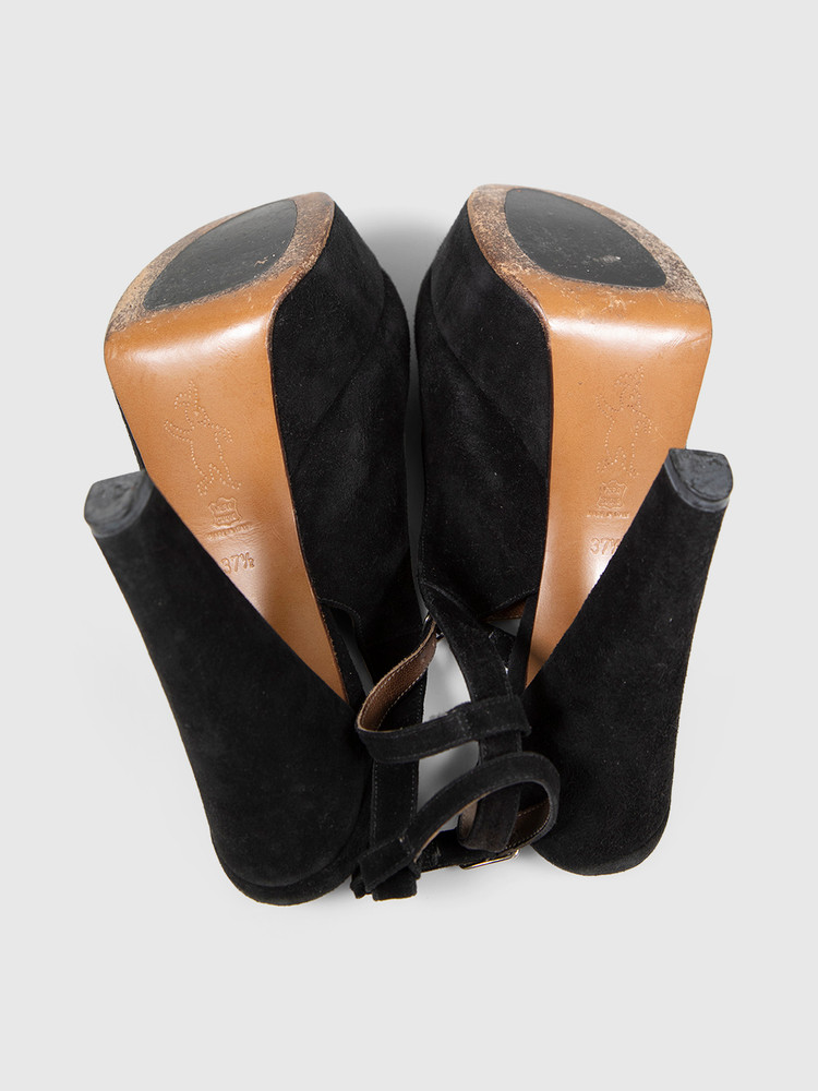 Marni Black Suede Platform Ankle Strap Heels