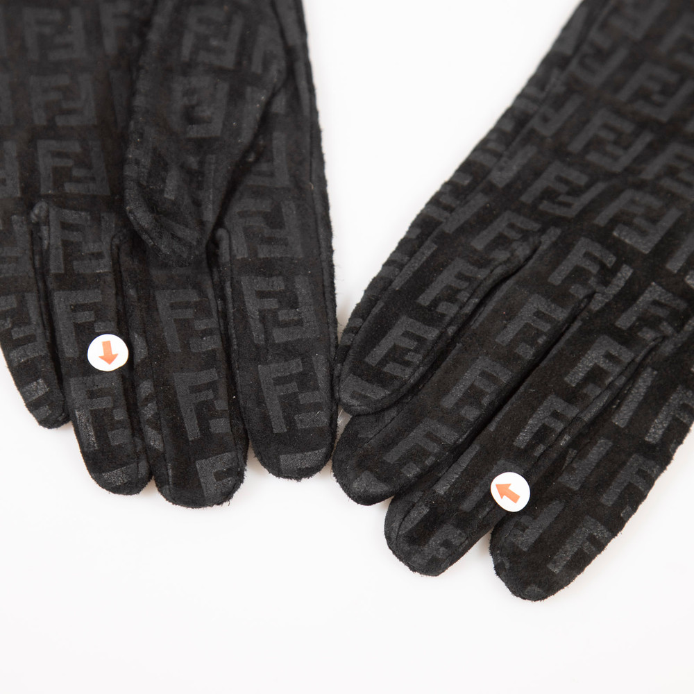 Fendi Black Suede Zucca Logo Gloves