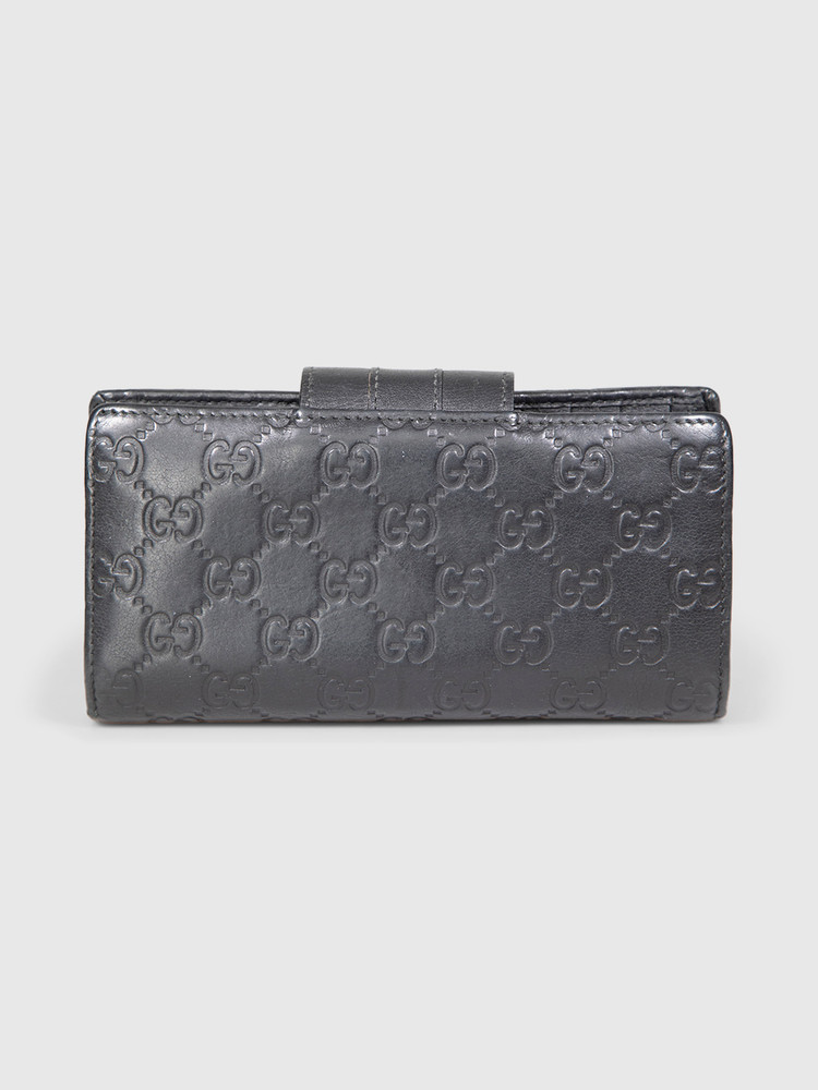 Gucci Black Leather Embossed Monogram Wallet