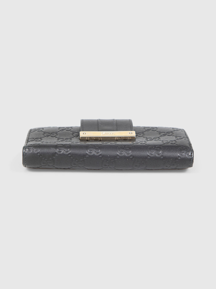 Gucci Black Leather Embossed Monogram Wallet