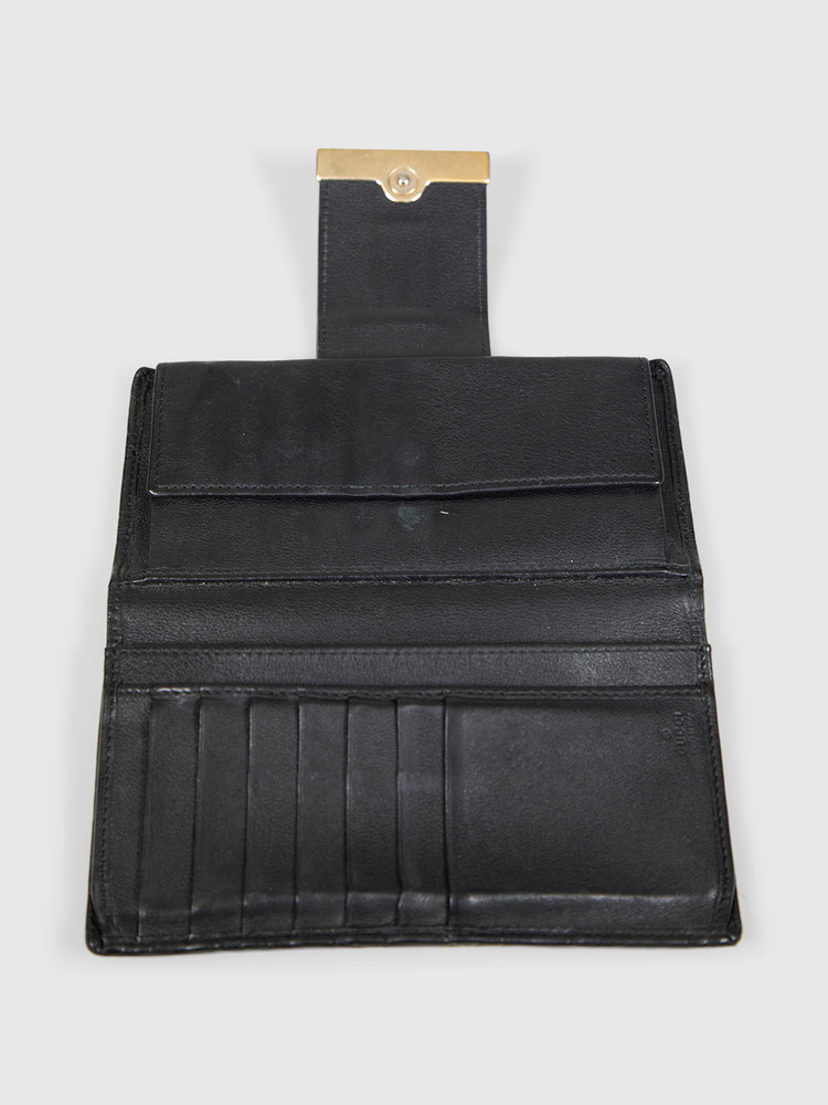 Gucci Black Leather Embossed Monogram Wallet