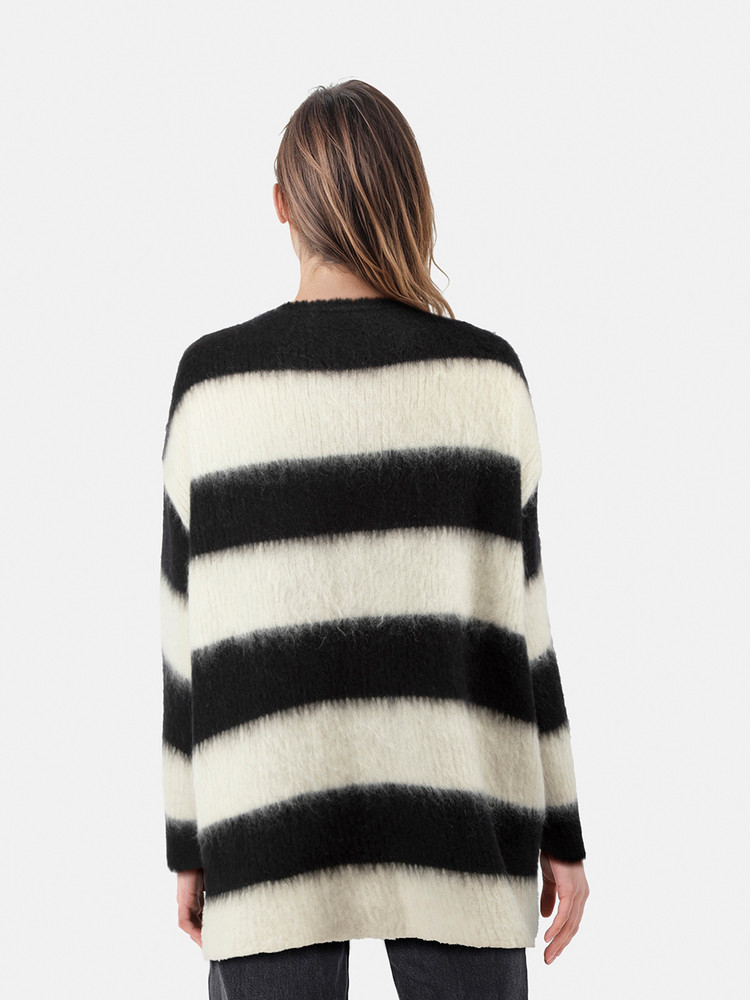 Valentino Garavani Black & White Mohair Striped Jumper