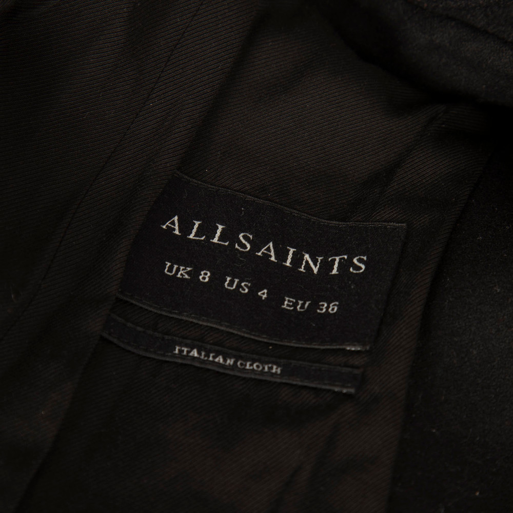 All Saints Black Wool Mae Ruffle Coat