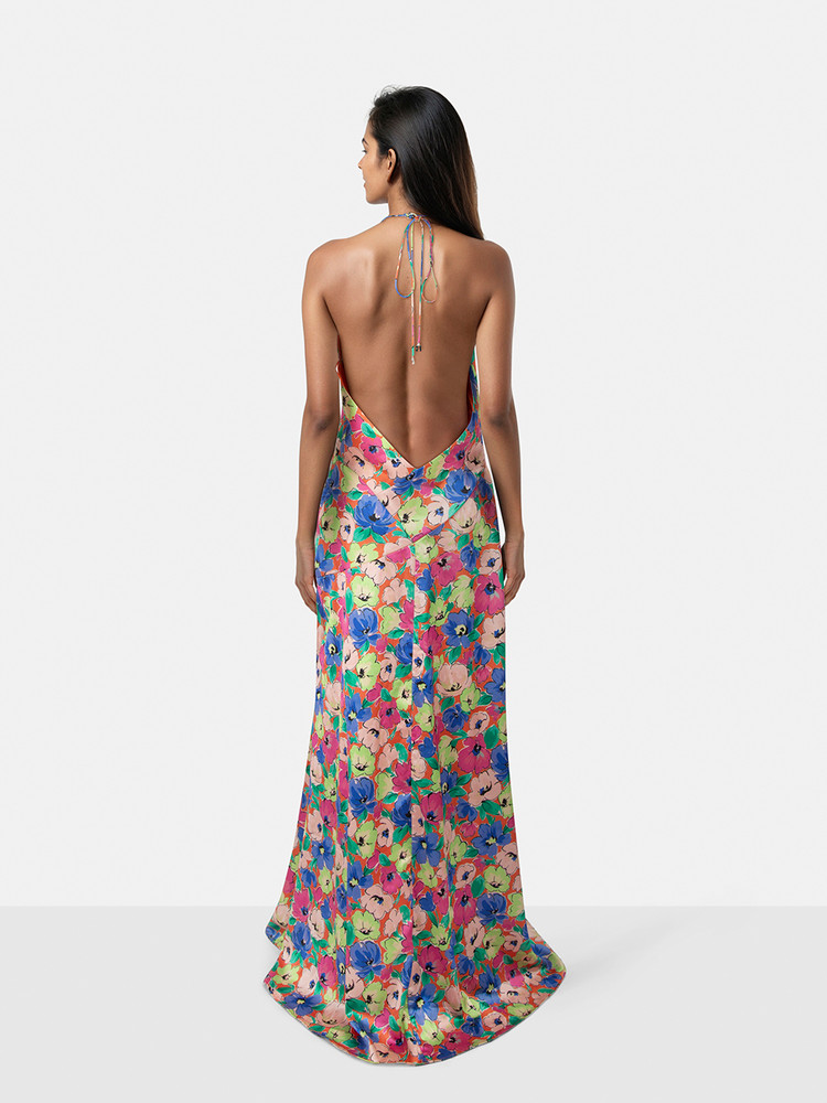 Rotate Floral Print Halterneck Maxi Dress