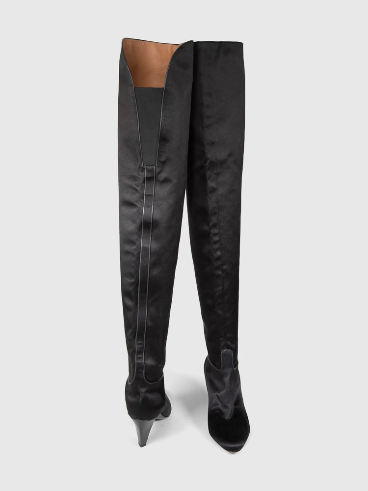 Emporio Armani Black Satin Thigh High Heeled Boots