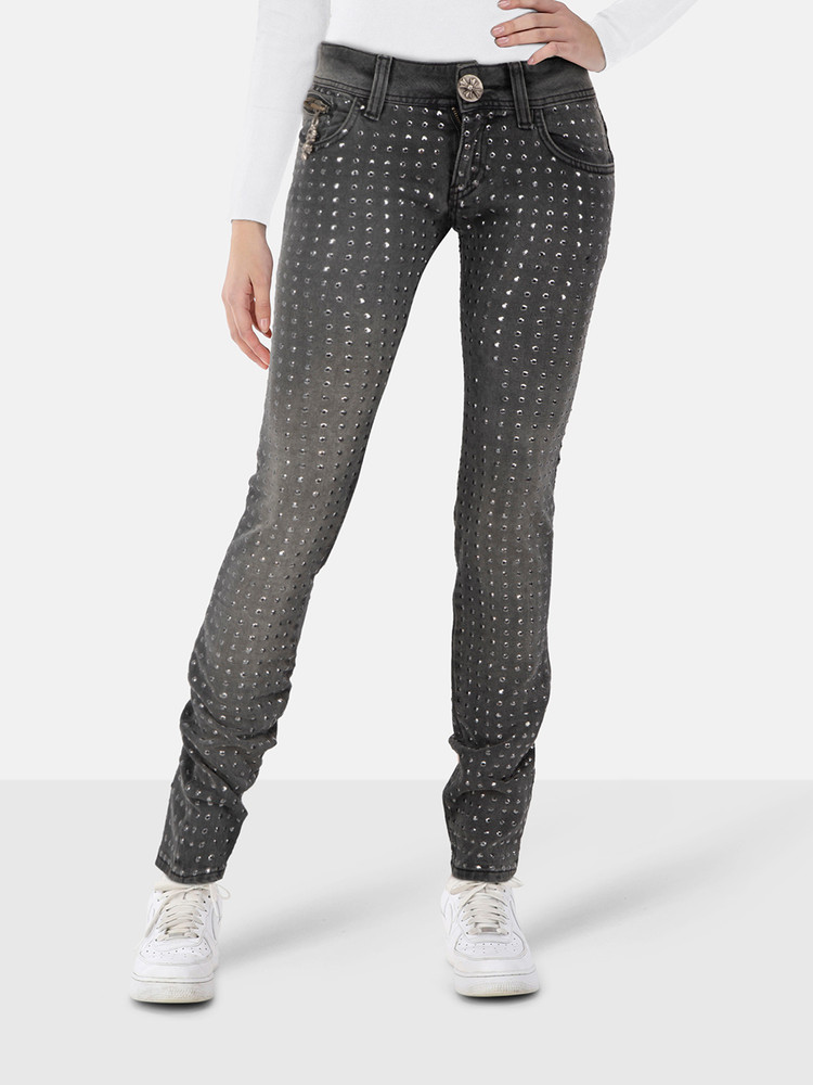 Philipp Plein Grey Rhinestone & Skull Skinny Jeans