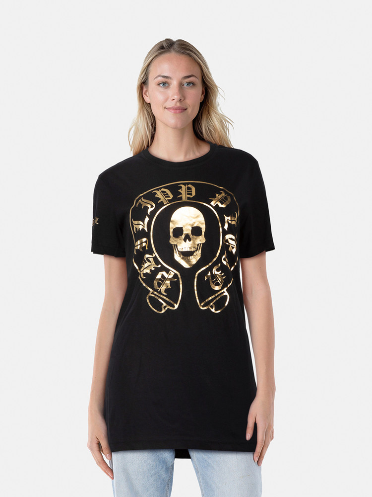 Philipp Plein Black & Gold Skull Print T-Shirt