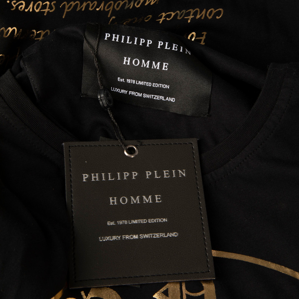 Philipp Plein Black & Gold Skull Print T-Shirt