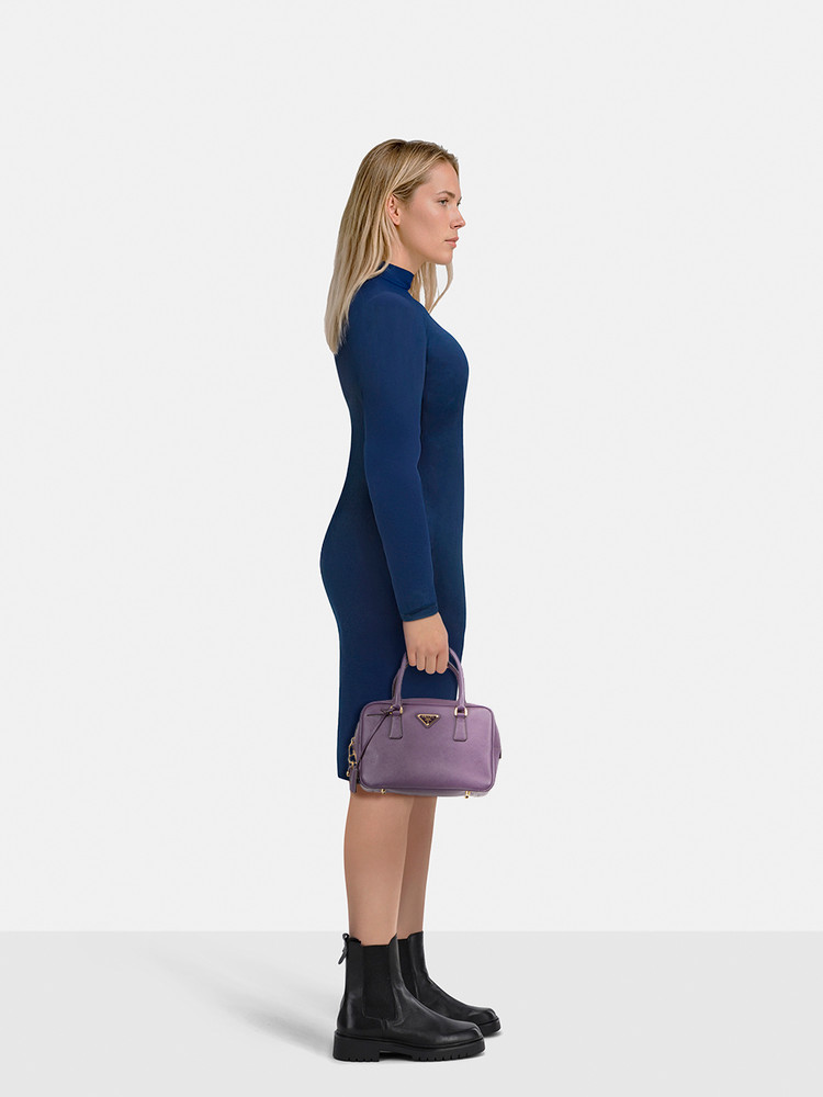 Prada Purple Saffiano Leather Lux Bauletto Bag