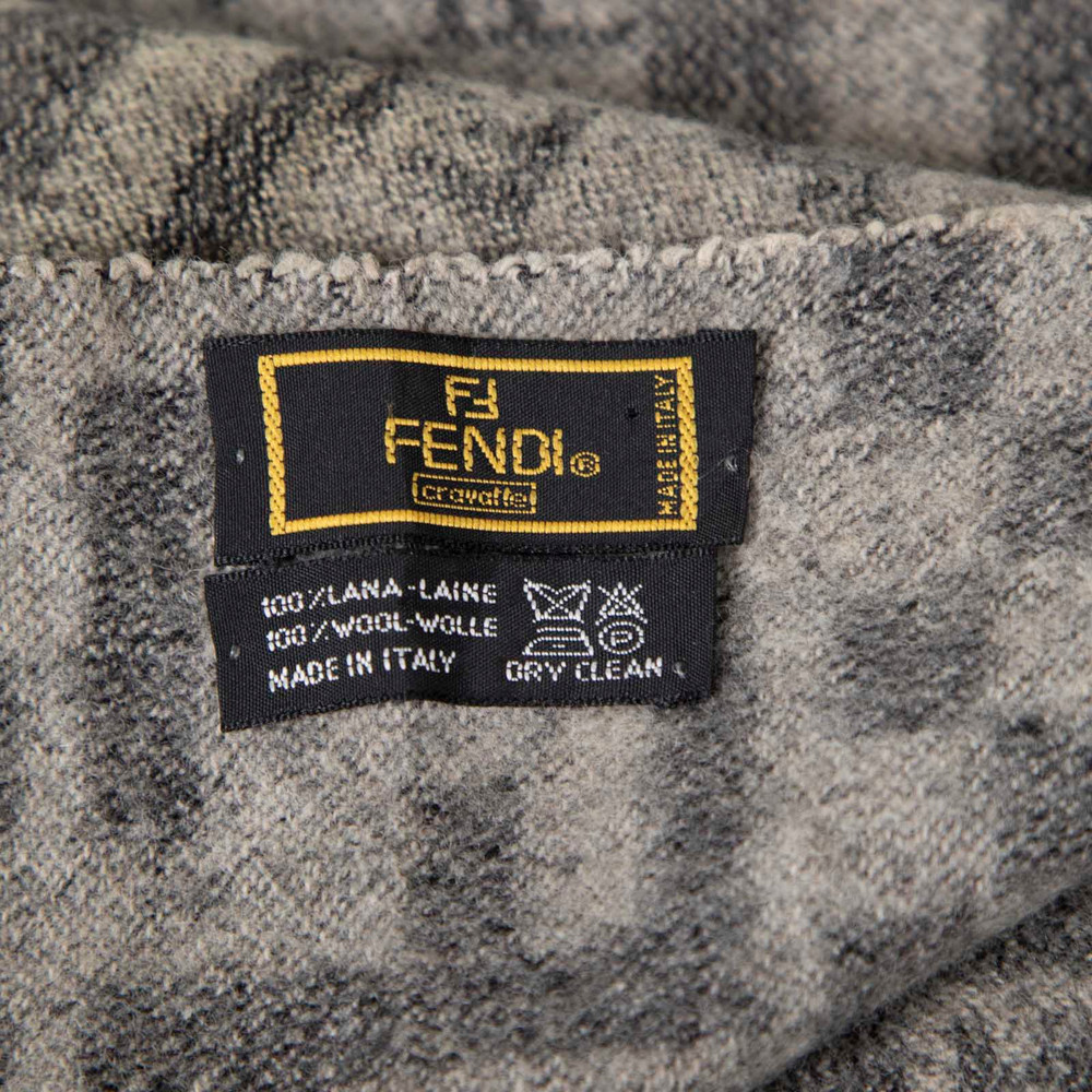 Fendi Grey Wool Zucca FF Fringed Scarf