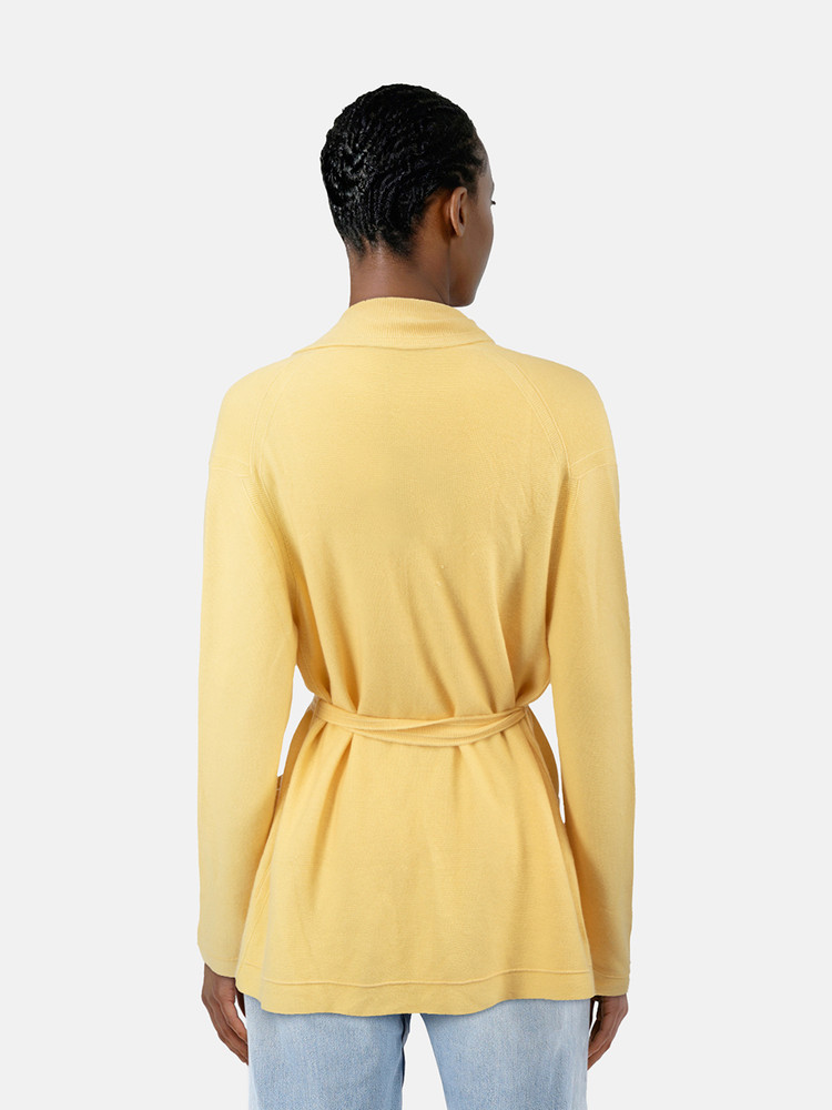 Loro Piana Yellow Cashmere Belted Cardigan