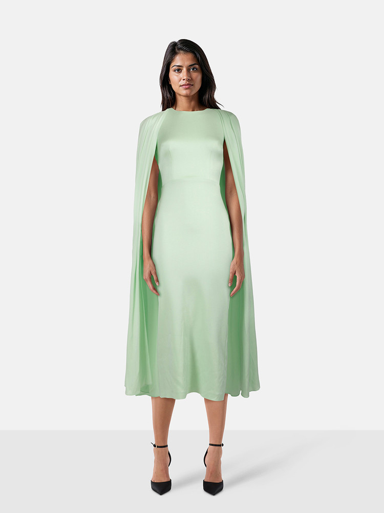 Alex Perry Mint Satin Crepe Crew Cape Dress