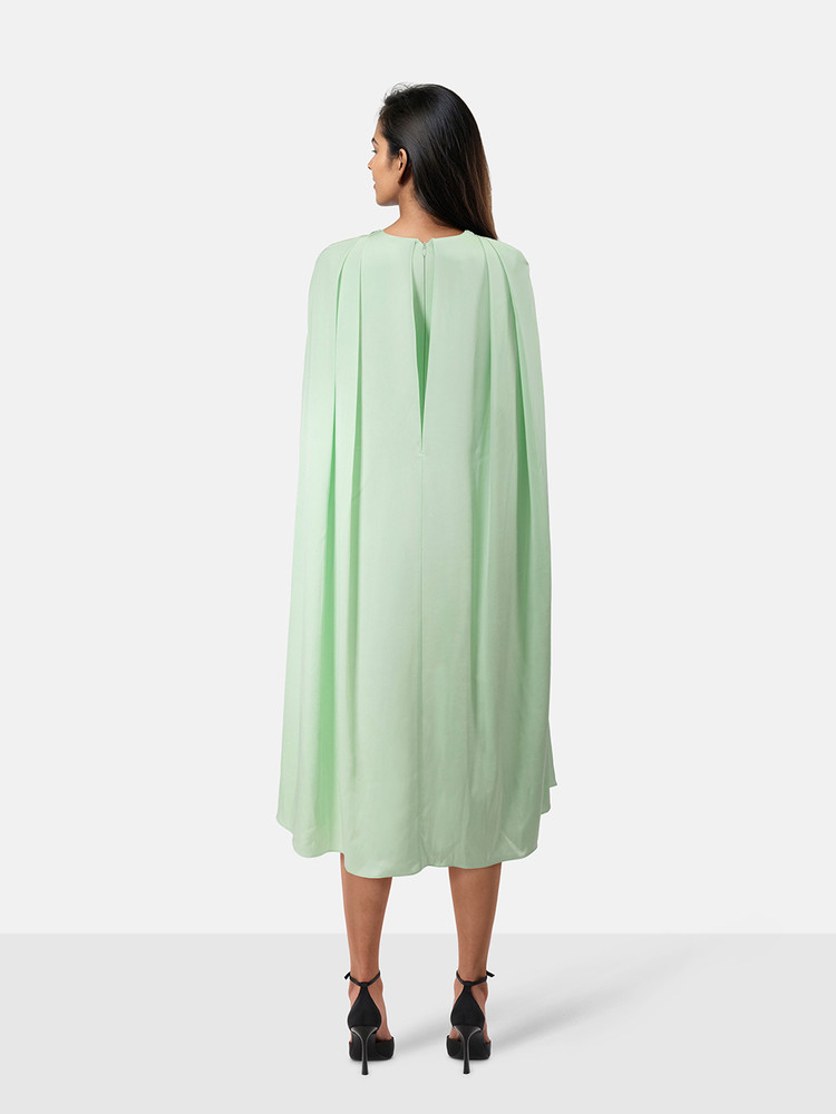 Alex Perry Mint Satin Crepe Crew Cape Dress