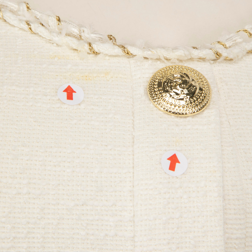 Rebecca Vallance White Tweed Gold Buttons Dress