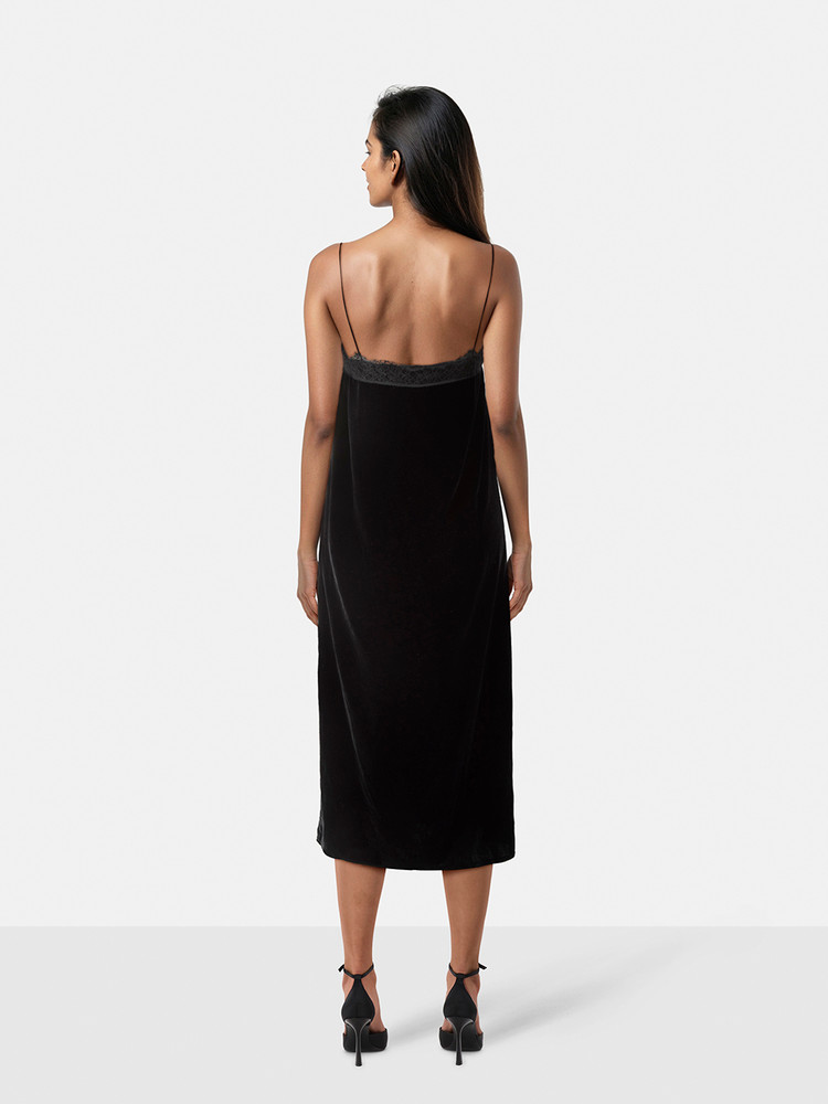 All Saints Black Velvet Noa Midi Dress