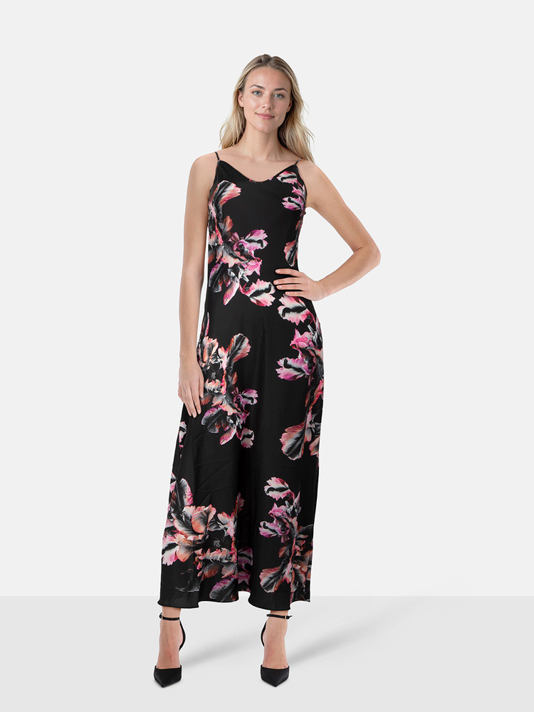 All Saints Black Floral Bryony Maxi Slip Dress
