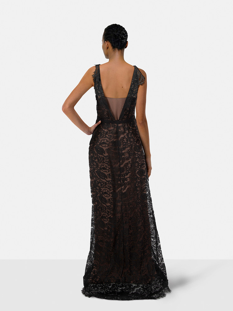 Gucci Black Lace Sheer Maxi Gown