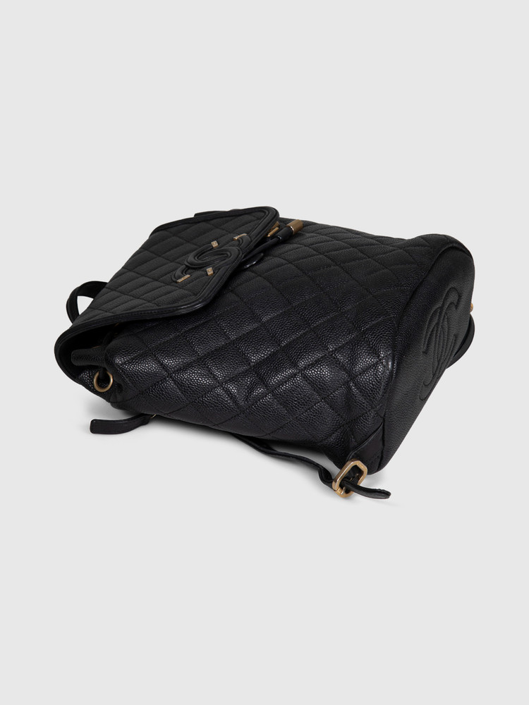 Chanel 2018 Black Caviar Leather Filigree Backpack