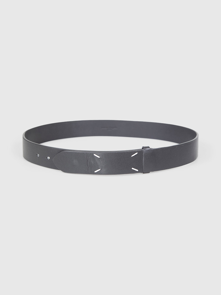 Maison Margiela Black Leather Logo Detail Belt