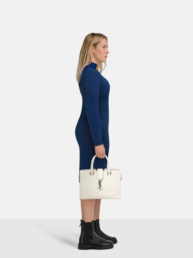 Saint Laurent Ecru Leather Embossed Baby Cabas