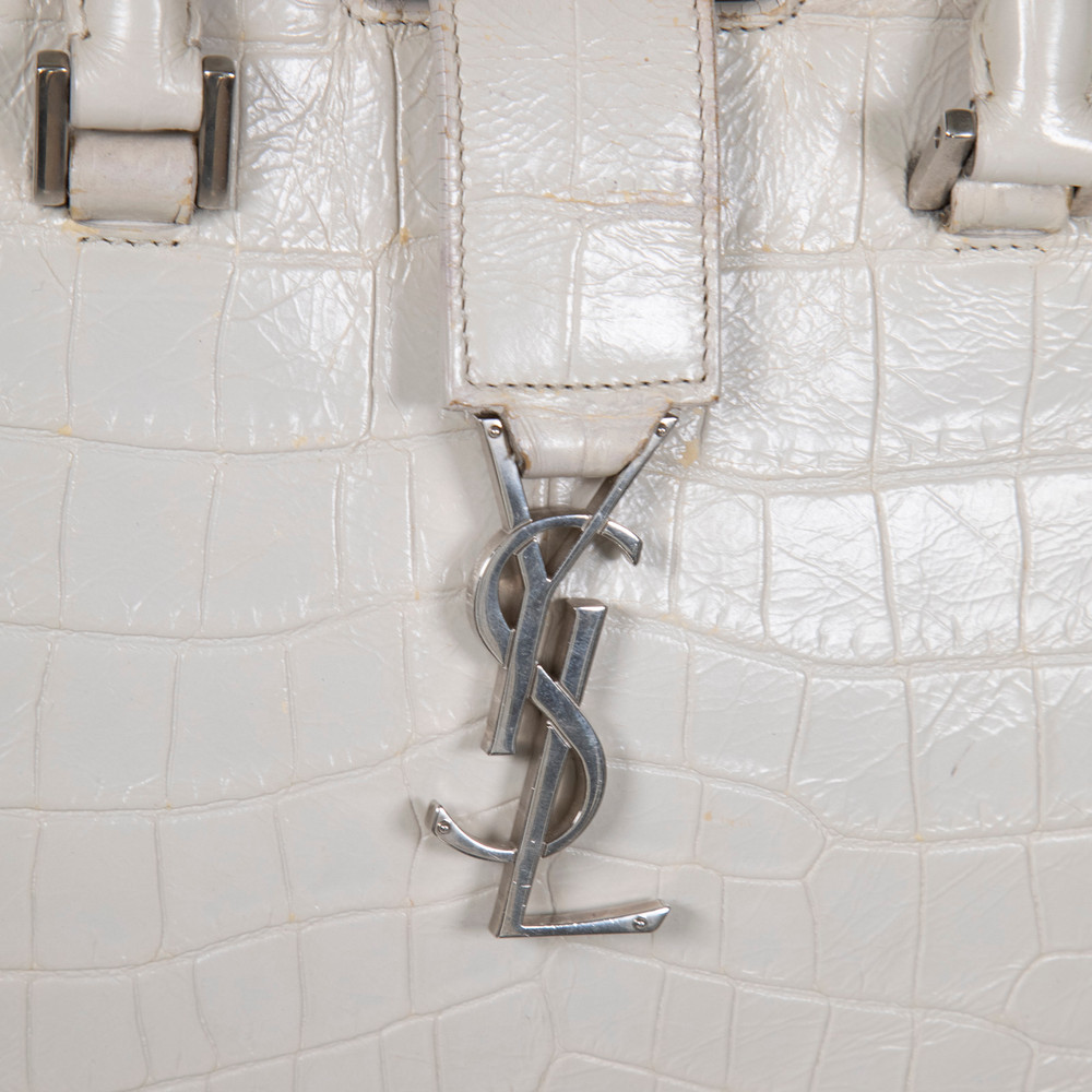 Saint Laurent Ecru Leather Embossed Baby Cabas