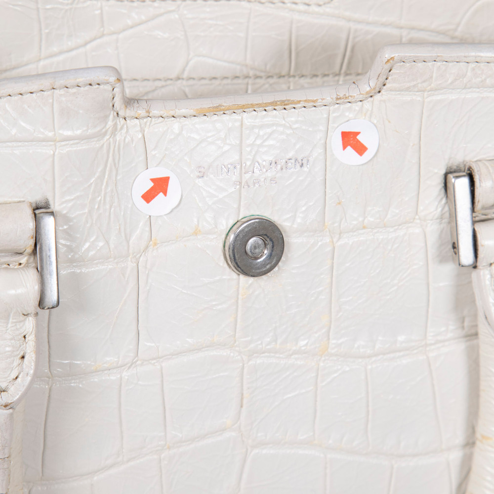 Saint Laurent Ecru Leather Embossed Baby Cabas