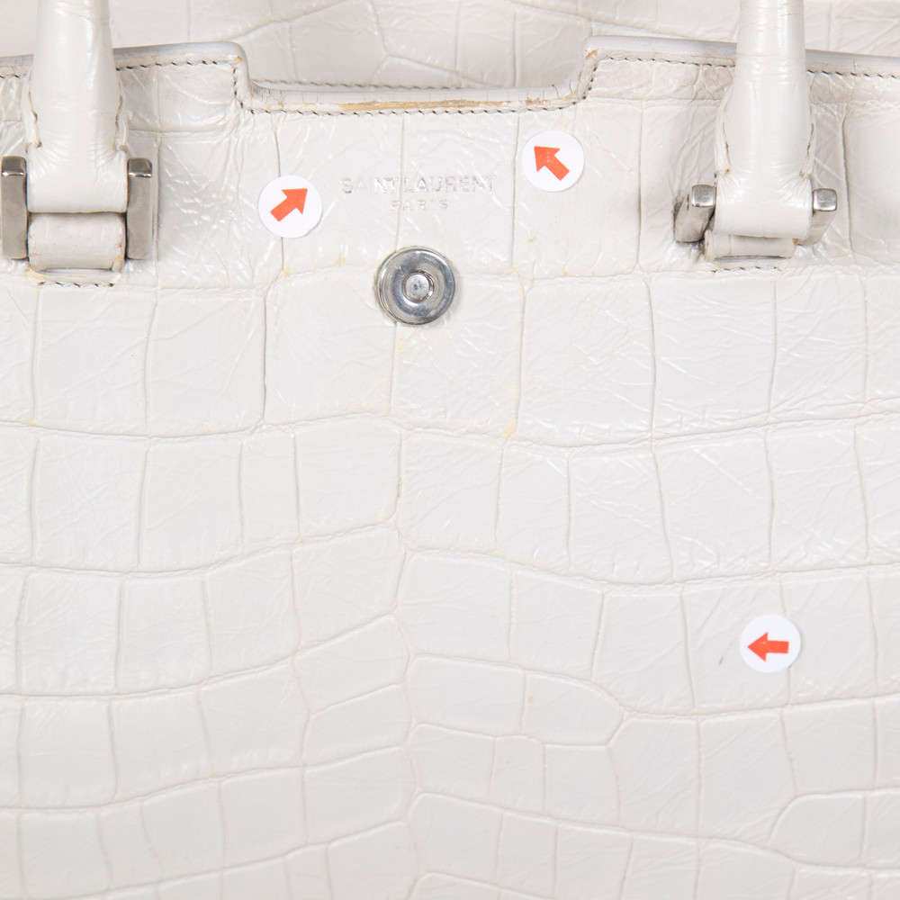 Saint Laurent Ecru Leather Embossed Baby Cabas