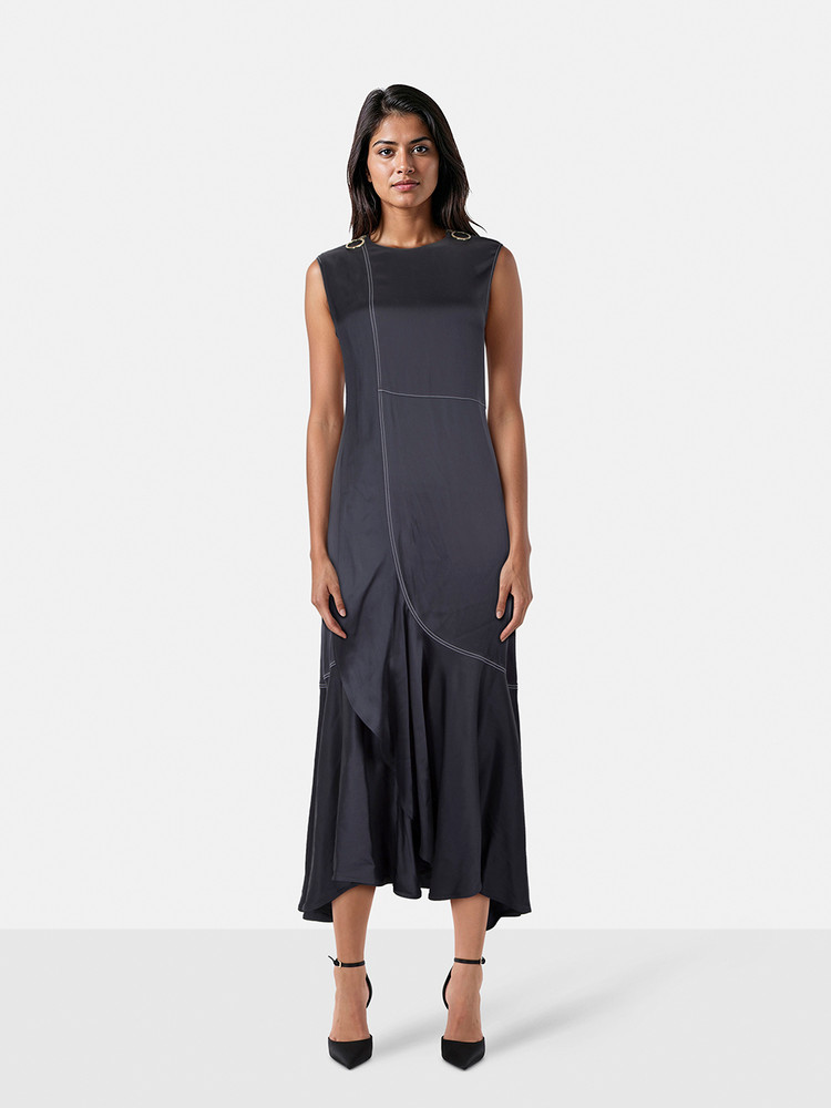 Céline Navy Silk Ruffle Skirt Sleeveless