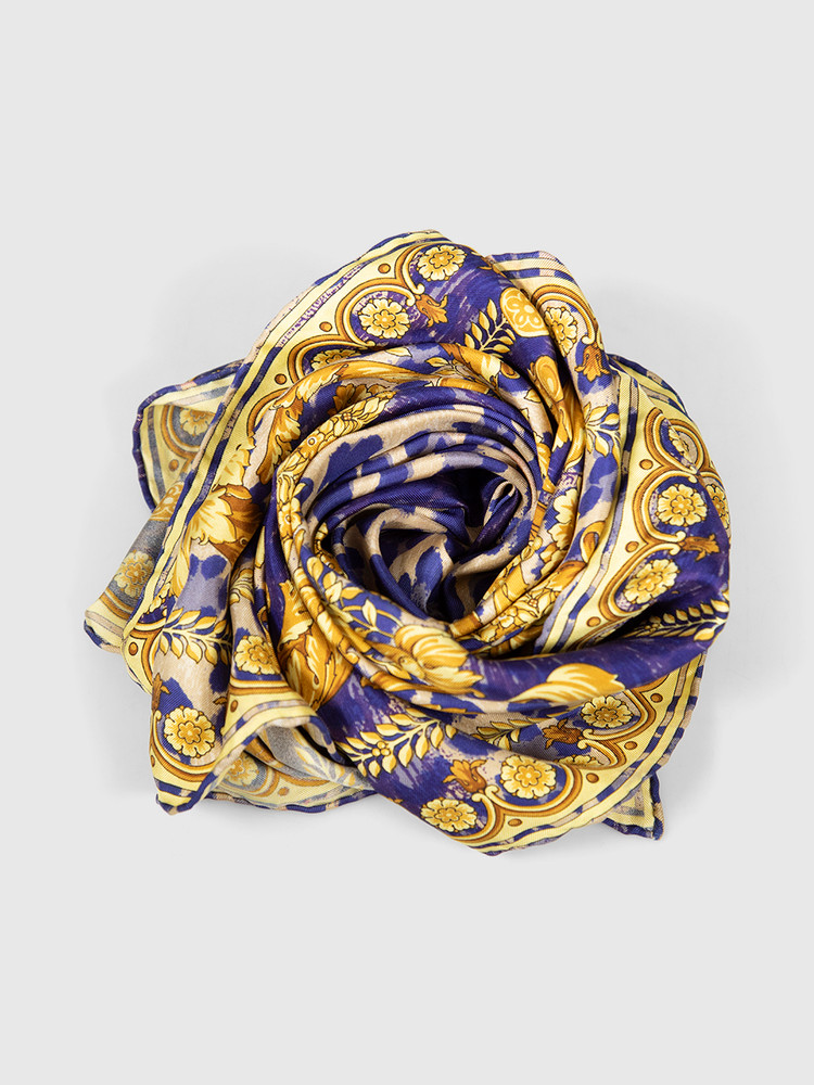 Versace Blue & Gold Silk Leopard Baroque Scarf