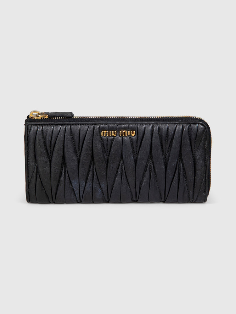 Miu Miu Black Matelassé Leather Wallet