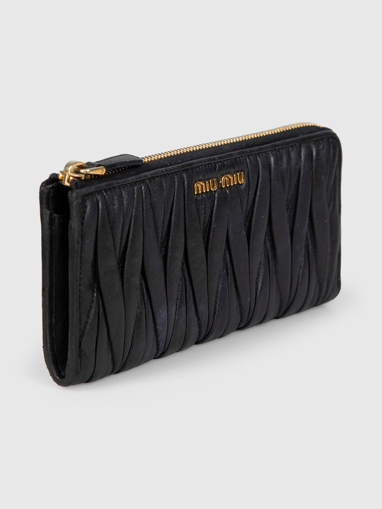 Miu Miu Black Matelassé Leather Wallet