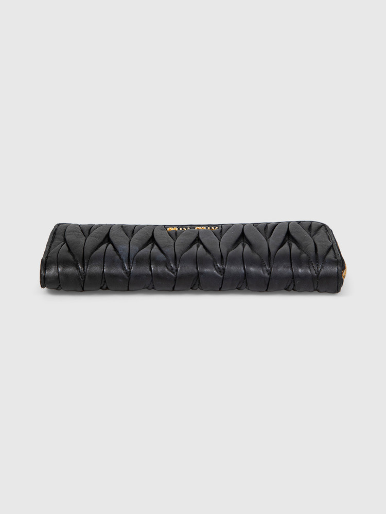Miu Miu Black Matelassé Leather Wallet